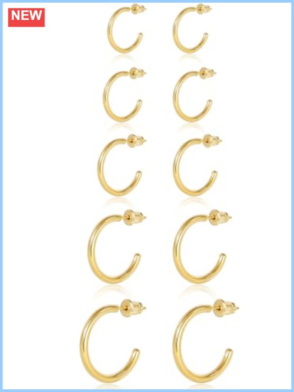 14K Gold Plated Open Huggie Hoop Earrings Set Hypoallergenic